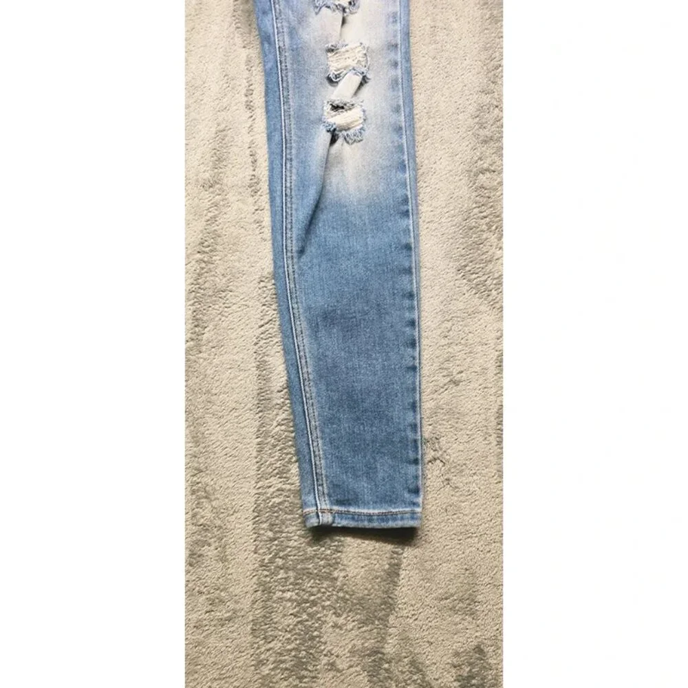 Kancan Denim 5 Pocket Skinny Jeans Womens 24 Blue Mid Rise Distressed Light Wash